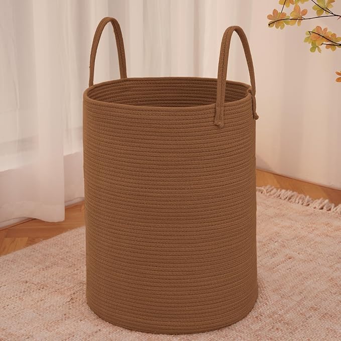 Large Woven Laundry Basket Hamper, 60L Cotton Rope Storage Bin