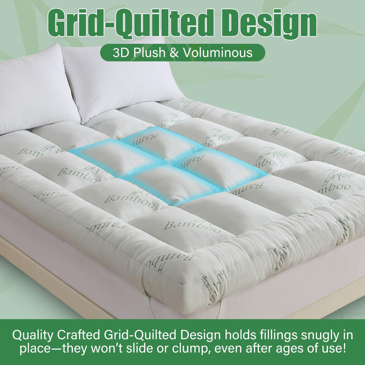 WhatsBedding 5 Inch Memory Foam Mattress Topper Queen Size for Back Pain, Cooling Breathable Bamboo Viscose Air Layer, Soft and Thick Supportive Mattress Topper, 4 Stable Anchor Elastic Straps