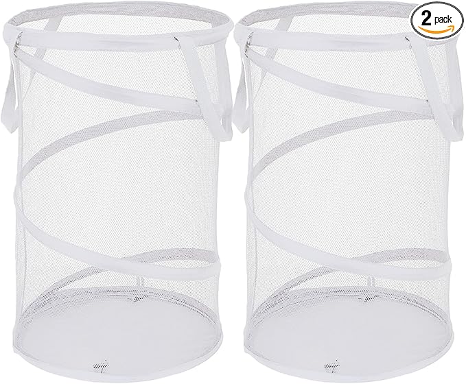 BATTOO 2 Pack White Large Collapsible Laundry Basket Foldable Mesh Pop Up Hamper