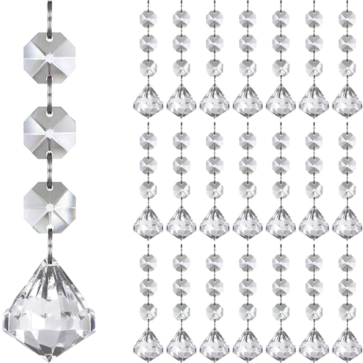 Jishi 30pk Crystal Diamond Ornaments for Christmas Tree Decorations, Hanging Clear Plastic Acrylic Diamonds for Wedding Anniversary Party Decoration Centerpieces Chandelier Prism Drop Pendant Supplies