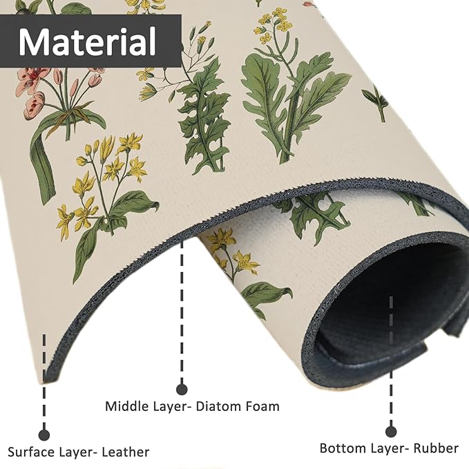 24" X 5.5" Kitchen Sink Splash Guard Faucet Mat Floral Super Absorbent Fast