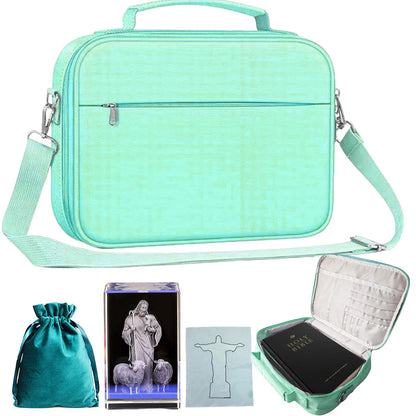 Yidab Bible Cover,Book Protection Handbag Carrying Case Church Bag,Shoulder Strap Zipper Pocket Pen Holder with 3D Engraved Crystal About Religious Classic Scenes