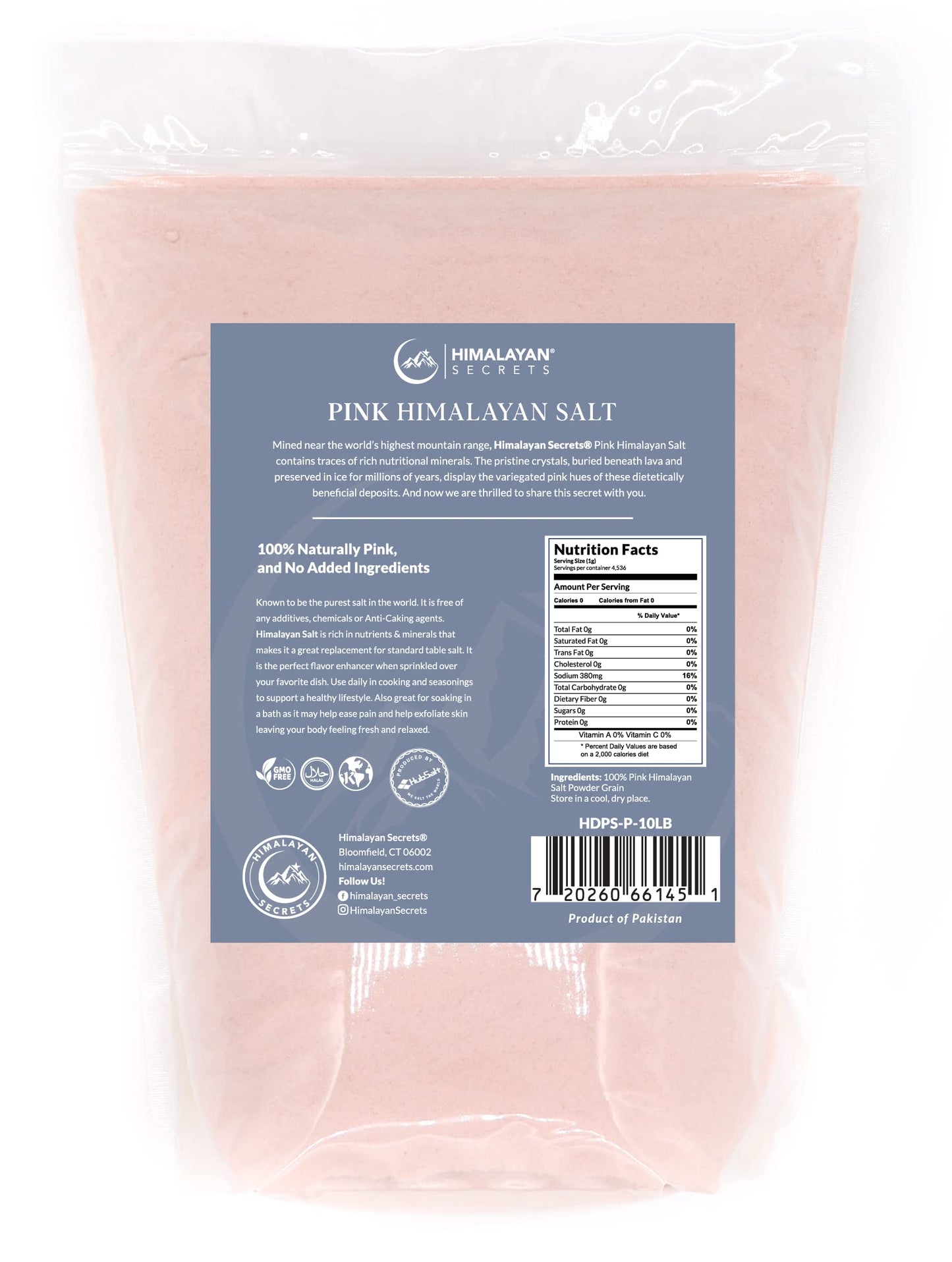 Himalayan Secrets Pink Rock Salt - 10LB - Coarse, Fine, Powder Grain Bulk Size - 100% Natural & Unrefined (Powder (0.1-0.3mm))