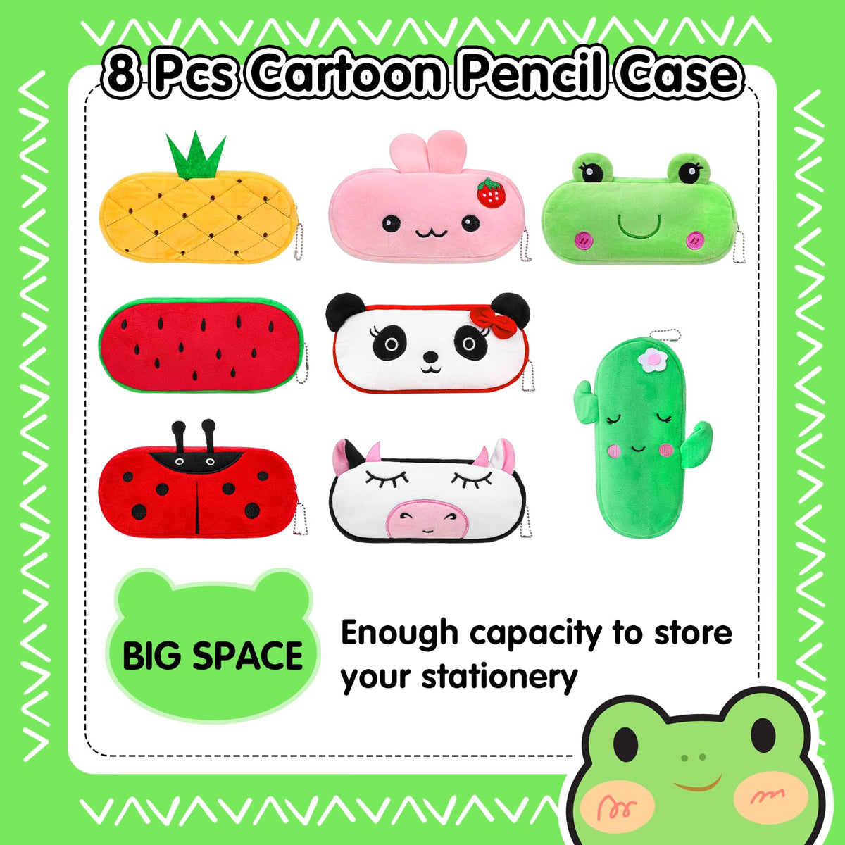 JOUTYFOR 8 Pcs Cartoon Pencil Pouch Bulk Cute Zipper Pencil Cases Animal and Fruit Pencil Boxes Plush Pencil Bag Japanses Kawaii Stationery Bag for Kids Boys Girls Students Classroom