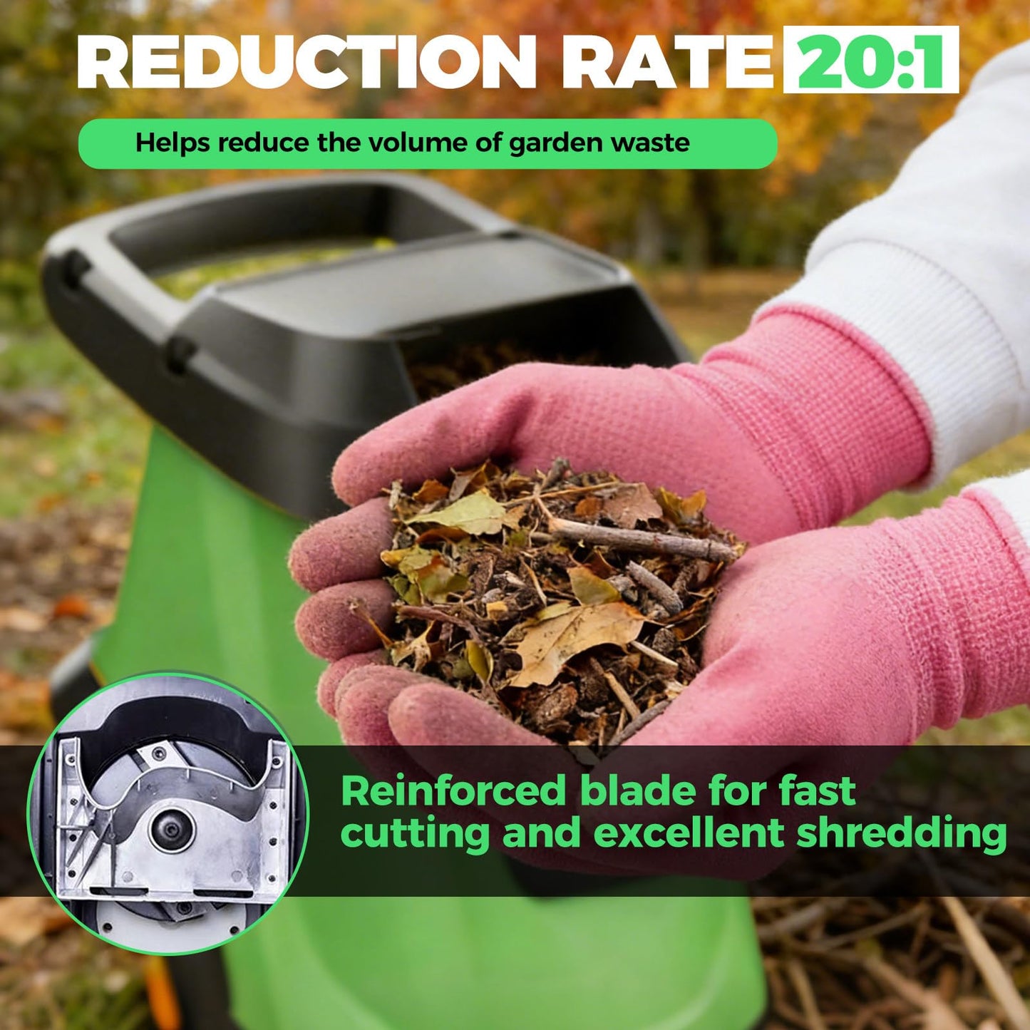 ZHDANB Electric Shredder mulcher, Mulching Machine, 50L Collection Bag, 40mm/1,57in Branch Chipper, Wood Chipper for Compost, for Processing Branches, Sticks & Yard Waste Yellow