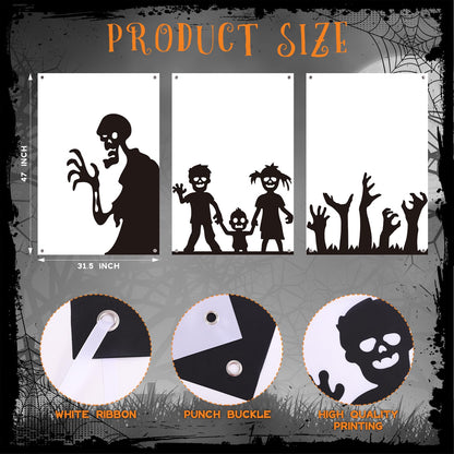FYSUIMU 3Pcs Halloween Window Decor Large Scary Clings Fabric Decoration 47 x 31.5 Inch Black Zombie Arm Spooky Monster Window Silhouette Cover for Wall Garage Home Indoor Outdoor Trick or Treat Party