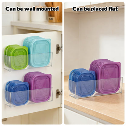 Rainmae 2 Pack Kitchen Cabinet Door Organizer, Lid Organizer Inside Cabinet Wall Mounted Plastic Storage Box Stackable Under Sink Lunchbox Lid Container for Kitchen Bathroom Office Organization
