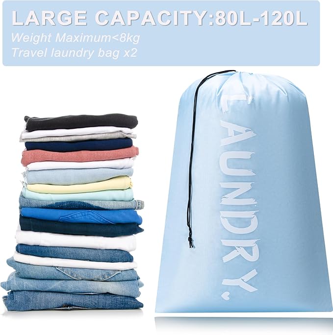 2 Pack 28" x 40"Travel Laundry Bag, Machine Washable Dirty Clothes Organizer