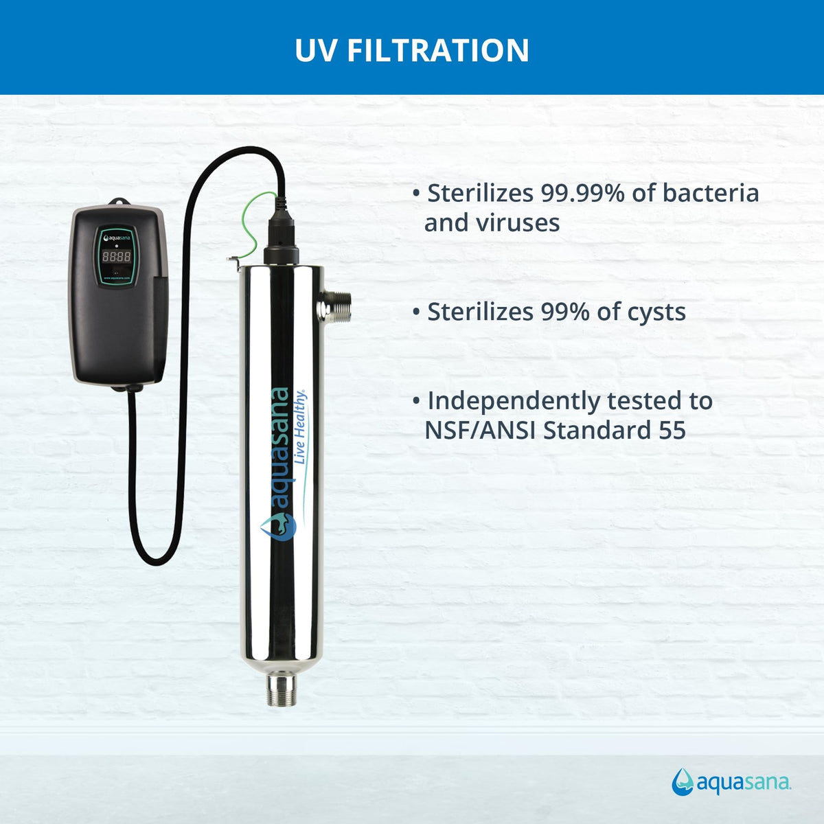 Aquasana Whole House Well Water Filter | 500K Gallons | UV, Carbon & KDF | Salt-Free Softener Alternative | Install Kit | Tackles up to 99.99% Chlorine, Bacteria, Viruses & Scale | EQ-WELL-UV-PRO-AST