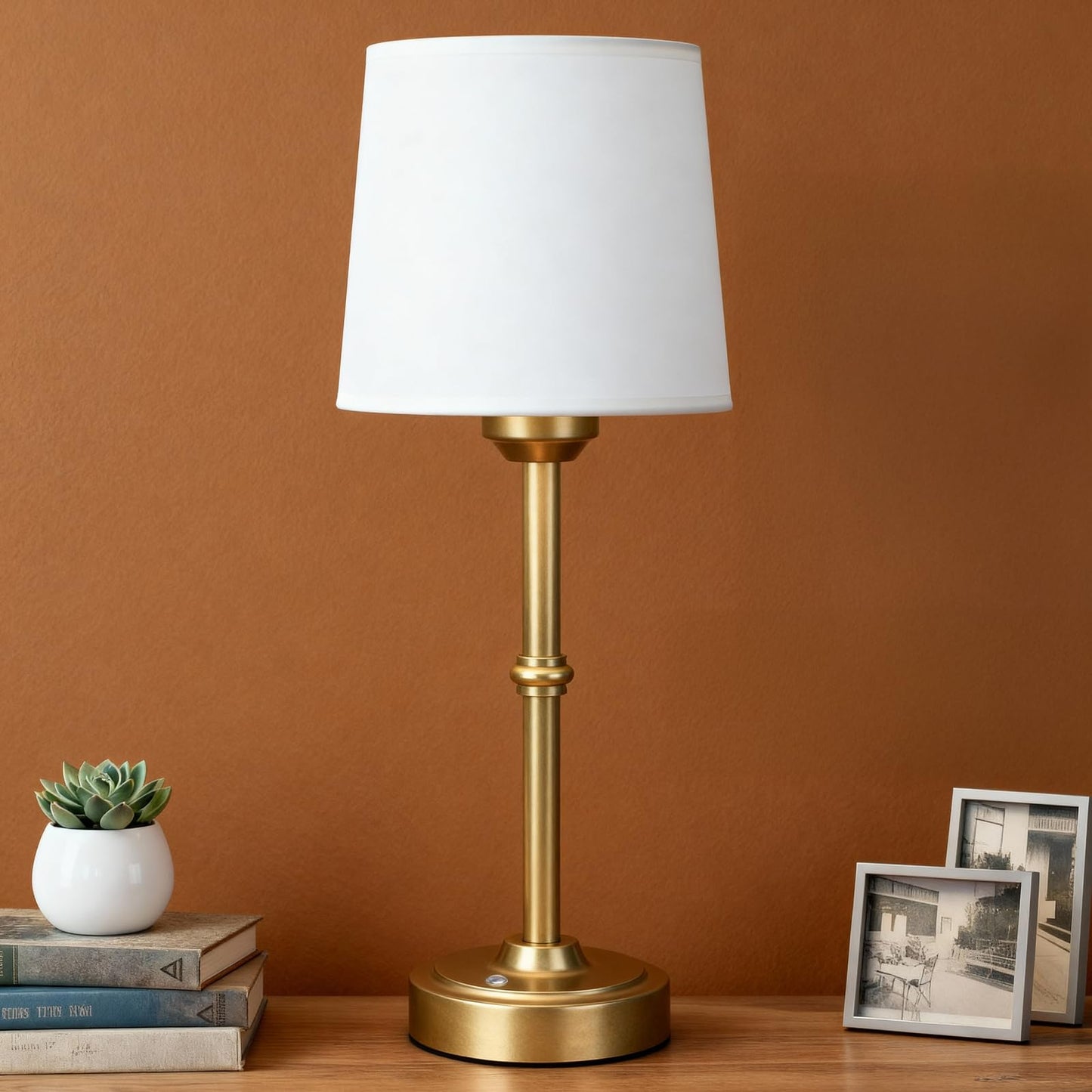 Rechargeable Cordless Table Lamp Gold: 6000mAh Battery Operated Light for Living Room, 3000K Warm Light Stepless Dimming Touch Control, Small Wireless Portable Lamp Decor for Bedside Dining Counter
