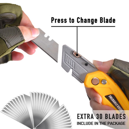 10-Pack Safe Lock Folding Box Cutter Set with 30 Replacement Blades, Professional Utility Razor Knife Bundle (Box Cutter Plus (10Pcs))