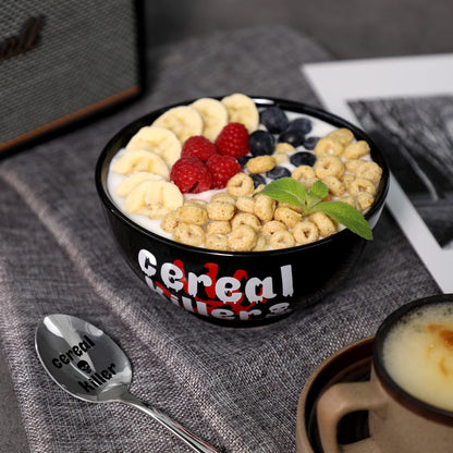Nefelibata Black Cereal Killer Bowl and Spoon Set Halloween Man‘s Birthday Christmas Retirement Engraved Funny Gift for Him Papa's Grandfather's Uncle's Friend's Present Set of 2