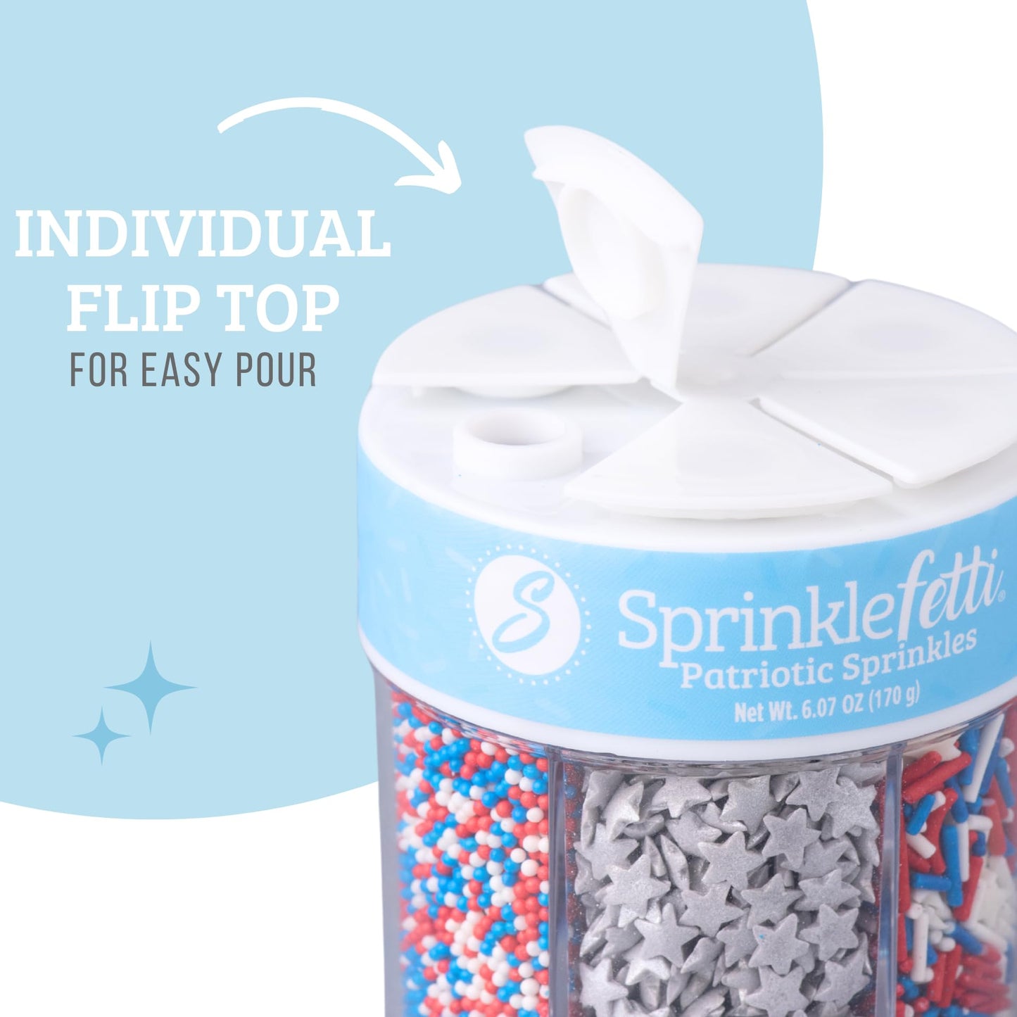 Sweets Indeed Valentines Sprinkles 6-Cell Jar | Heart Sprinkles, Red White Pink Jimmies & Sanding Sugar | Baking & Decorating | 6.45 ounces