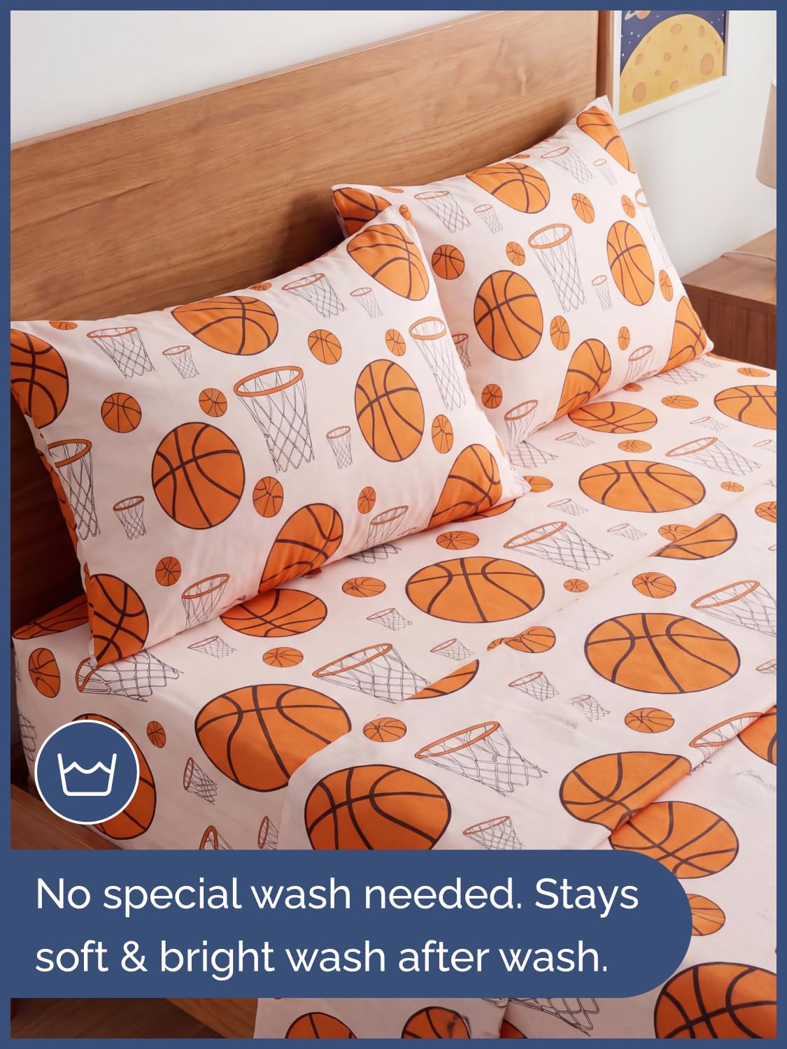 CGK Unlimited Kids Basketball Full 4 Piece Sheet Set - Boys, Girls, Teens, Toddler - Easy Fit with Deep Pockets - Soft, Cooling & Breathable Sheets - Cute, Cozy, Fade & Wrinkle Free - Machine Washable