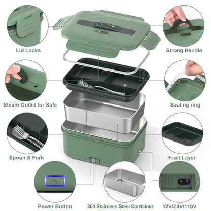 Electric Heated Lunch Box for Car Truck Home 1.8L 100W Portable Food Warmer with 12V/24V/110V/220V Hot Meal for Work Travel Jobsite Camping Christmas Gifts White Elephant Gifts for Adults/Men/Woman