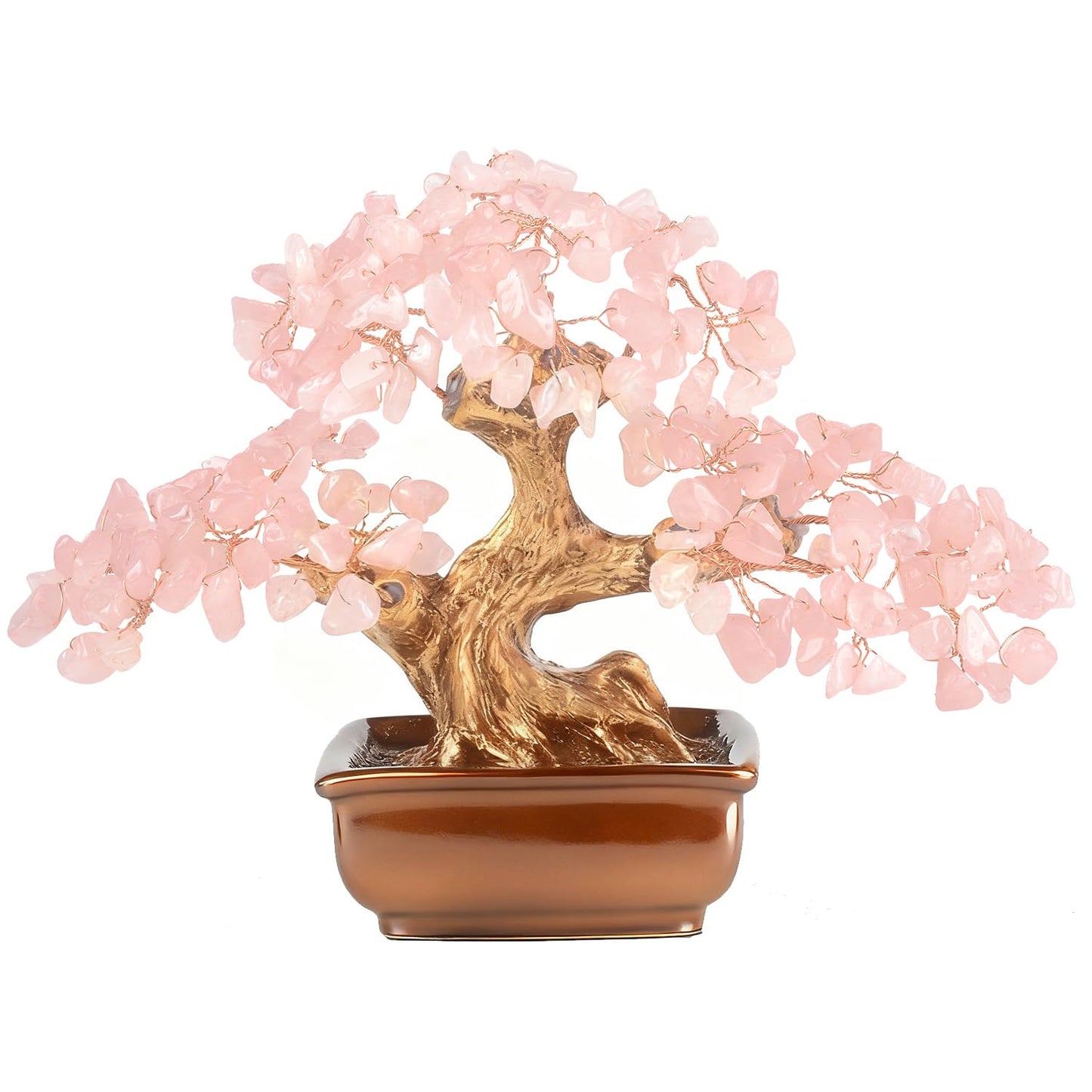 MASGEMES Rose Quartz Crystal Tree of Life Handmade Gemstone Bonsai Tree with 180 Large Chips Healing Crystal Feng Shui Tree for Love, Positive Energy & Home Office Decor (6 Inches)