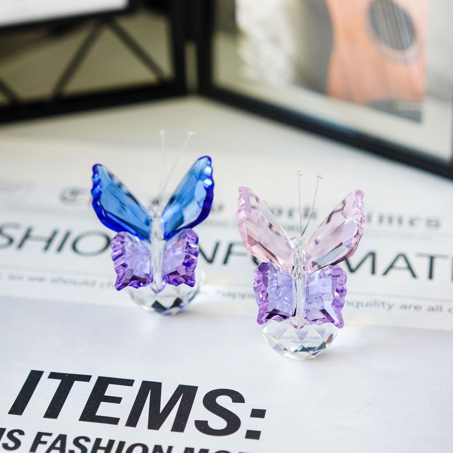 KRISININE 2pcs Crystal Butterfly Figurines with Clear Ball Base Butterfly Ornaments Animal Collectibles Crystal Decoration for Christmas Wedding Party Gifts for Women