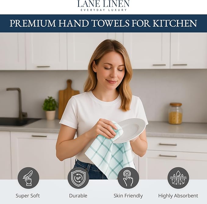 LANE LINEN Cotton Kitchen Towels and Dish Cloths Set, Quick-Drying Dish Towel