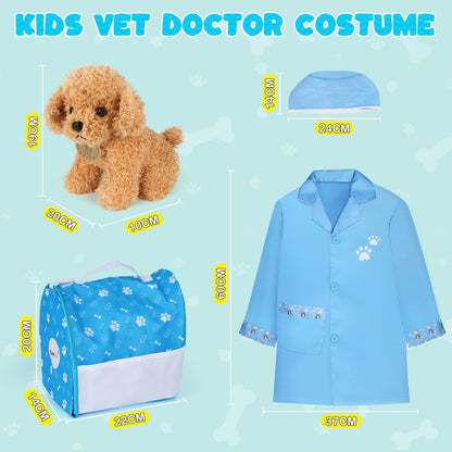 Sanlebi Doctors Set for Kids - Children Pet Vet Care Play Set with Doctor Costume, Plush Dog, Pretend Role Play Medical Kit Toys Gifts for 3 4 5 6 Year Old Girls (Blue)