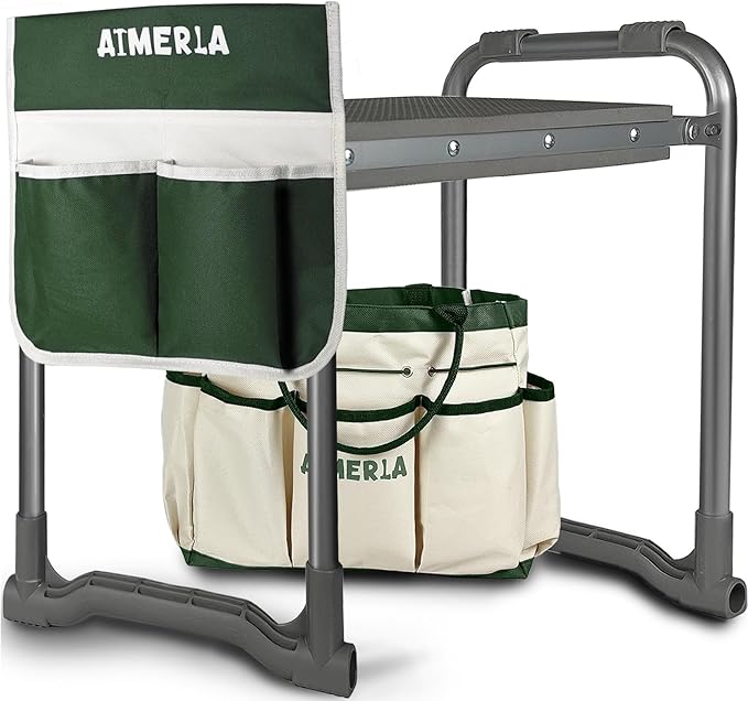 Aimerla Foldable Garden Kneeler Seat Heavy Duty [Upgraded Widened Thick Kneeling Pad] Gardening Stool with Large Tool Bags with Pockets - Portable Garden Bench Gardening Gifts for Parents