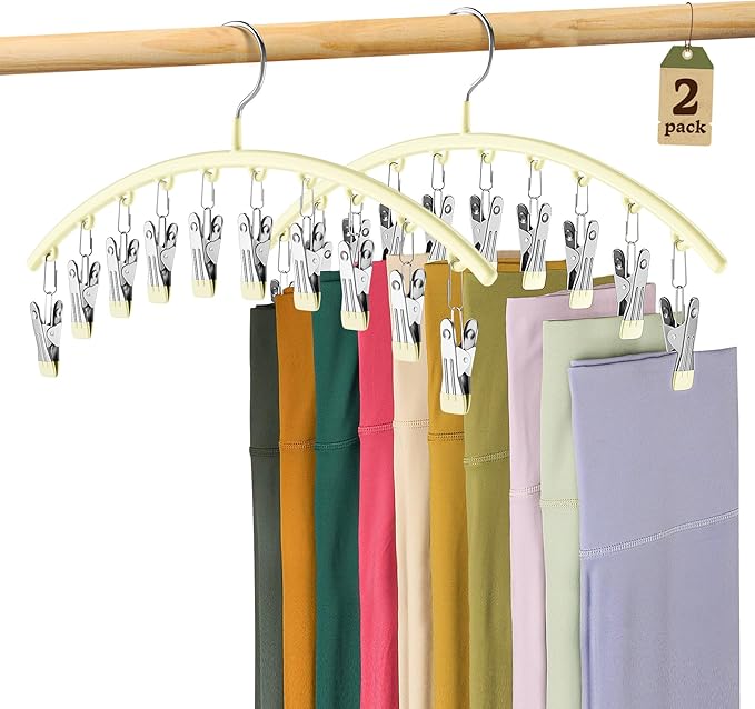 Legging Organizer for Closet, Metal Yoga Pants Hangers 2 Pack w/10 Clips Holds