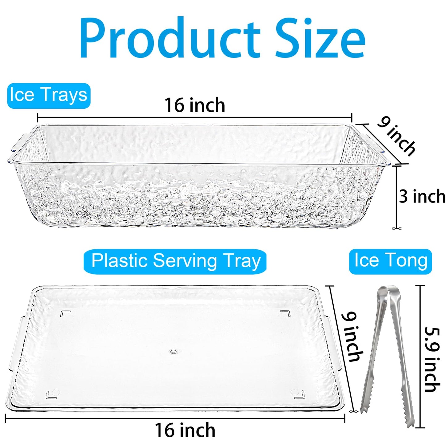 ZENFUN 2 Pack Ice Chilled Serving Tray, Plastic Chilled Party Platter for Fruit, Veggie Trays Large Removable Serving Tray for Cold Dish, Ideal for Appetizers, Seafood, Desserts, Charcuterie Board