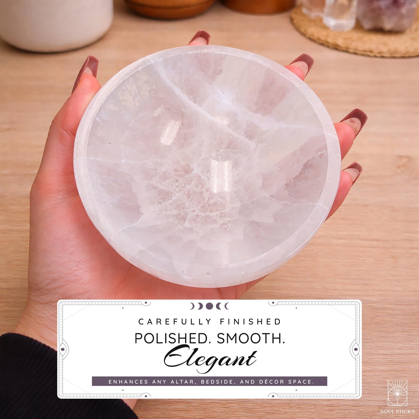 Soul Sticks Selenite Crystal Bowls for Smudging, Healing, Recharging Crystals | Pure Selenite Smudge Bowl & Crystal Charging Station Ethically Sourced in Morocco (4 Inch (Pack of 1)