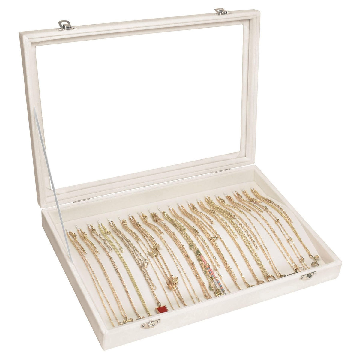 Siveit Necklace Organizer Box Premium 20 Hooks Velvet Necklace Display Jewelry Tray with Transparent Lid Jewelry Necklace Display Box for Necklace Pendants Suitable for Women and Girls (Beige)