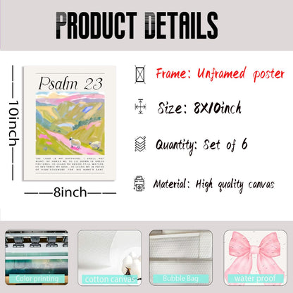 Pink Christian Posters Wall Art Set of 6 Bible Verse Canvas Wall Decor Religious Pictures Prints Scripture Bundle Bow Artwork Girls Room Trendy Preppy Painting Home Decoration 8x10 Inch Unframed
