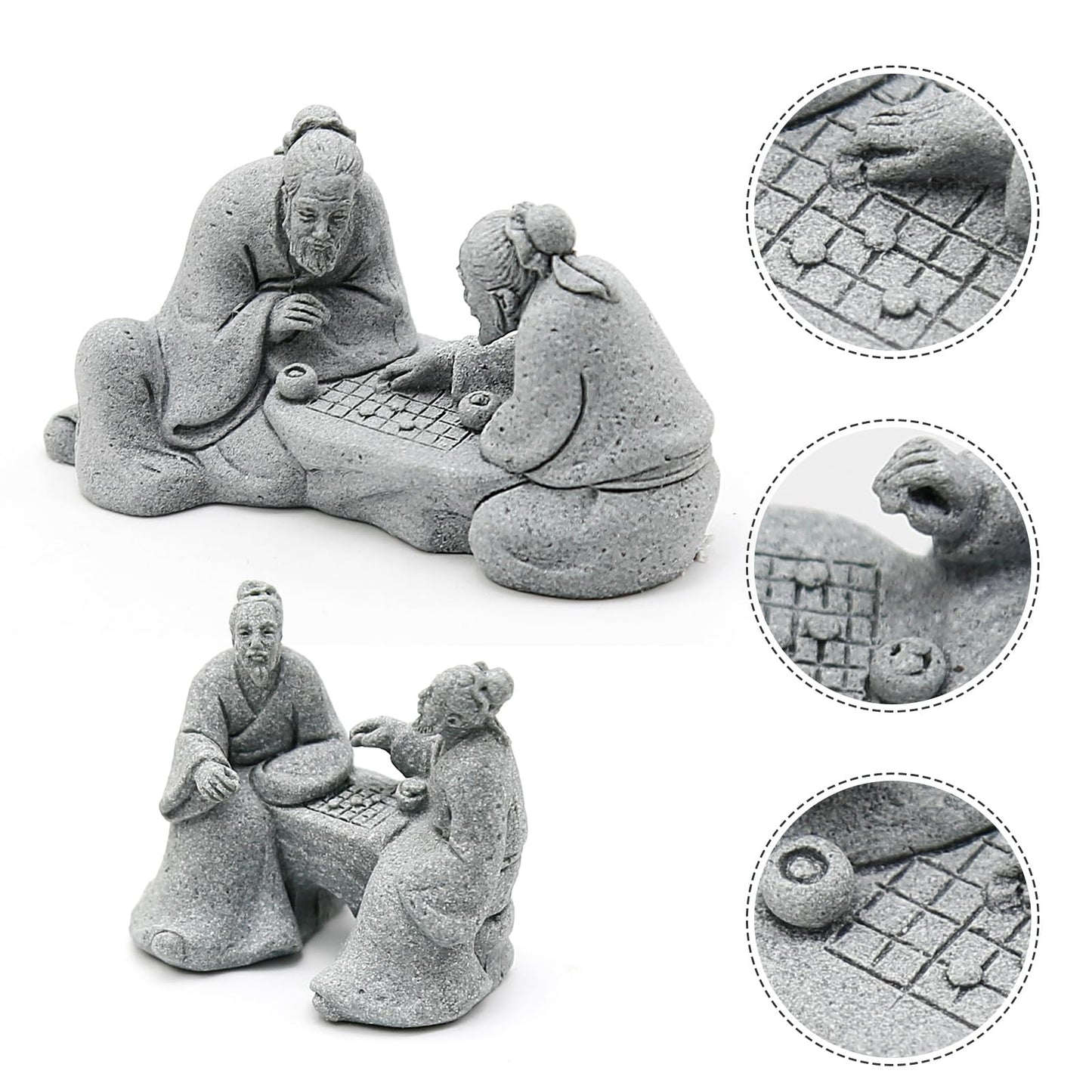 Hoypeyfiy 3Pcs Playing Chess Old Man Statue,Garden Figurines Set,Zen Garden Accessories,Outdoor Decor Sandstone for Bonsai,Micro Landscape Decoration,Garden,Patio,Yard,Lawn,Backyard