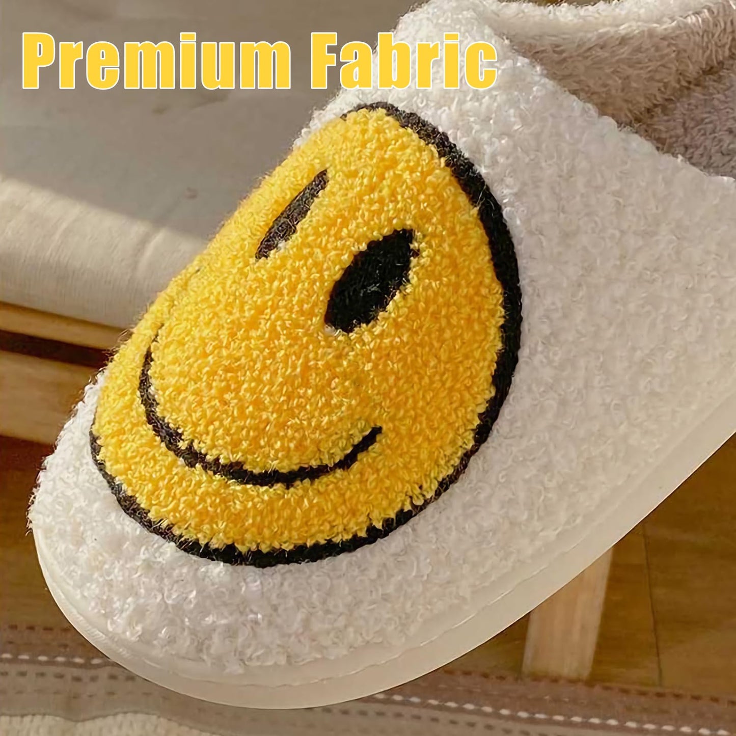 Smile Face Slippers for Women and Men, Retro Comfy Warm Soft Fuzzy Plush Slip-On House Shoes Funny Cute Happy Smile Home Winter Pillow Cloud Foam Fluffy Slipper for Indoor Outdoor,Black Size 12 13
