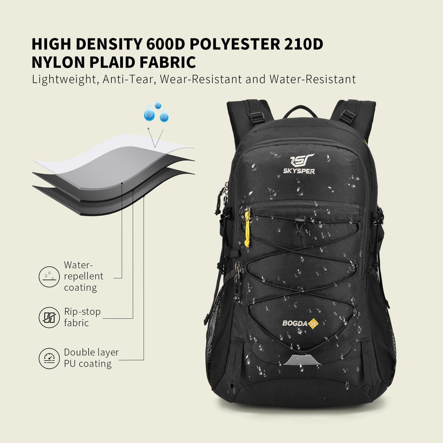 SKYSPER Rucksack 35L Hiking Backpack, Lightweight Travel Backpack Camping Trekking Backpack for Men Women