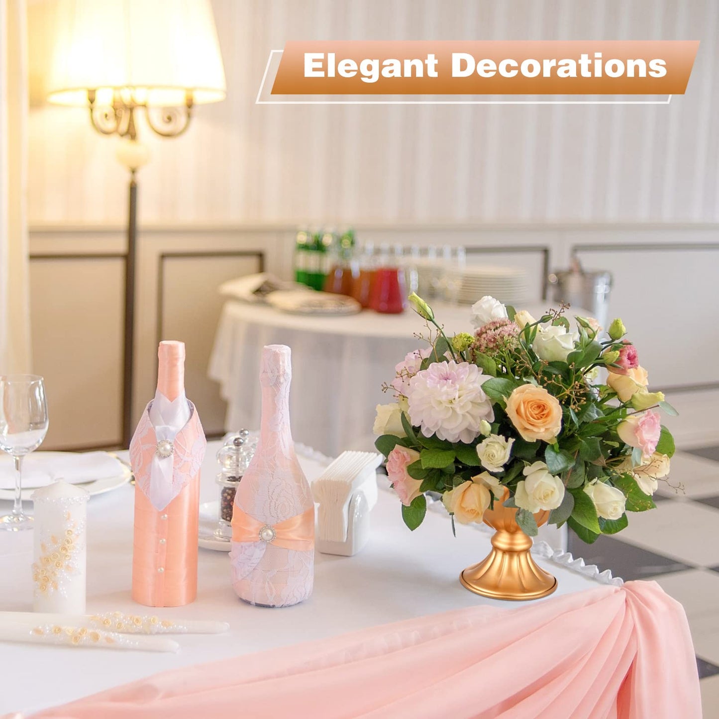 Rtteri 20 Pcs Mini Gold Metal Vase Wedding Flowers Gold 5.1inch Tall Metal Compote Vase Bulk Table Centerpieces Decoration for Wedding Party Anniversary Ceremony Birthday