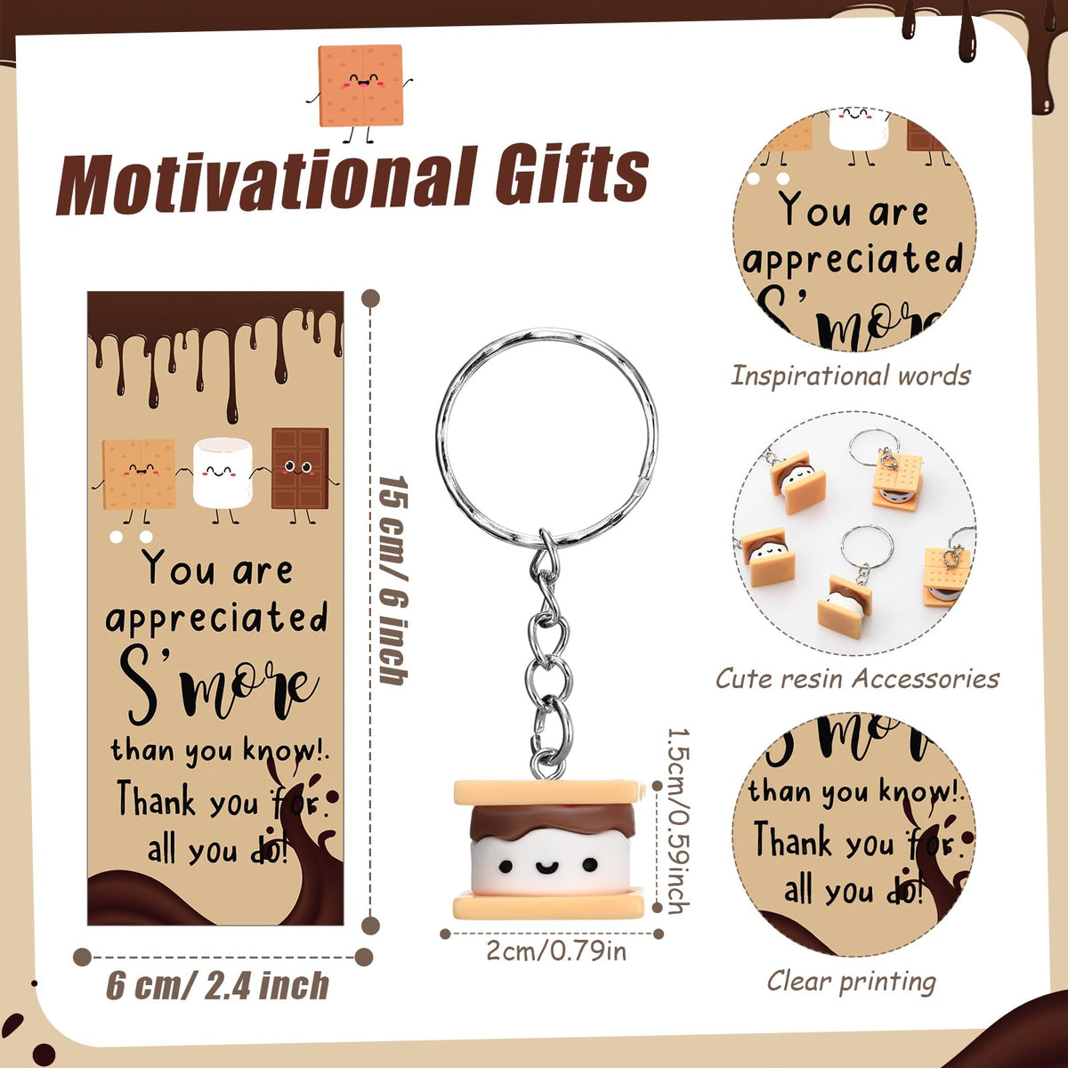 Sayglossy 75 Set Office Inspirational Gifts Bulk S'More Gifts Pens Sets Motivational Marshmallow Ballpoint Pens Keychain Bookmark Appreciation Gift for Teacher Team Employee Staff Coworker