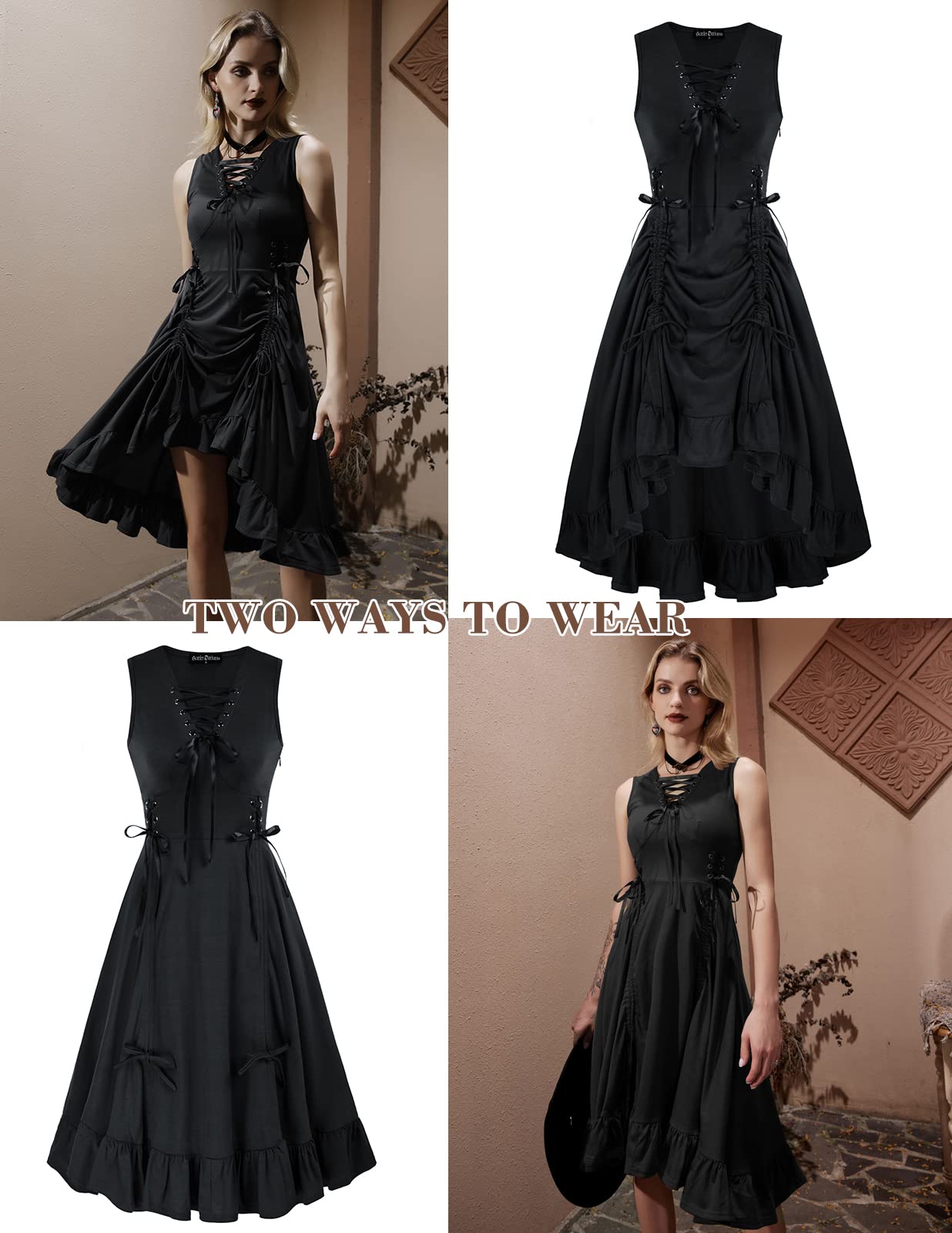 Black Goth Dress for Women Vintage Sleeveless Ruffle High Low Steampunk Dress Black XL