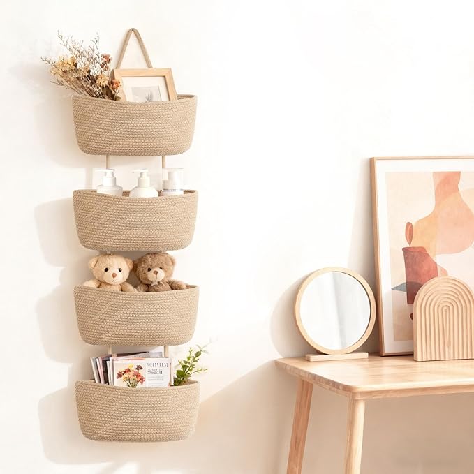 Dahey Over The Door Hanging Basket 4-Tier Woven Boho Wall Mounted Storage