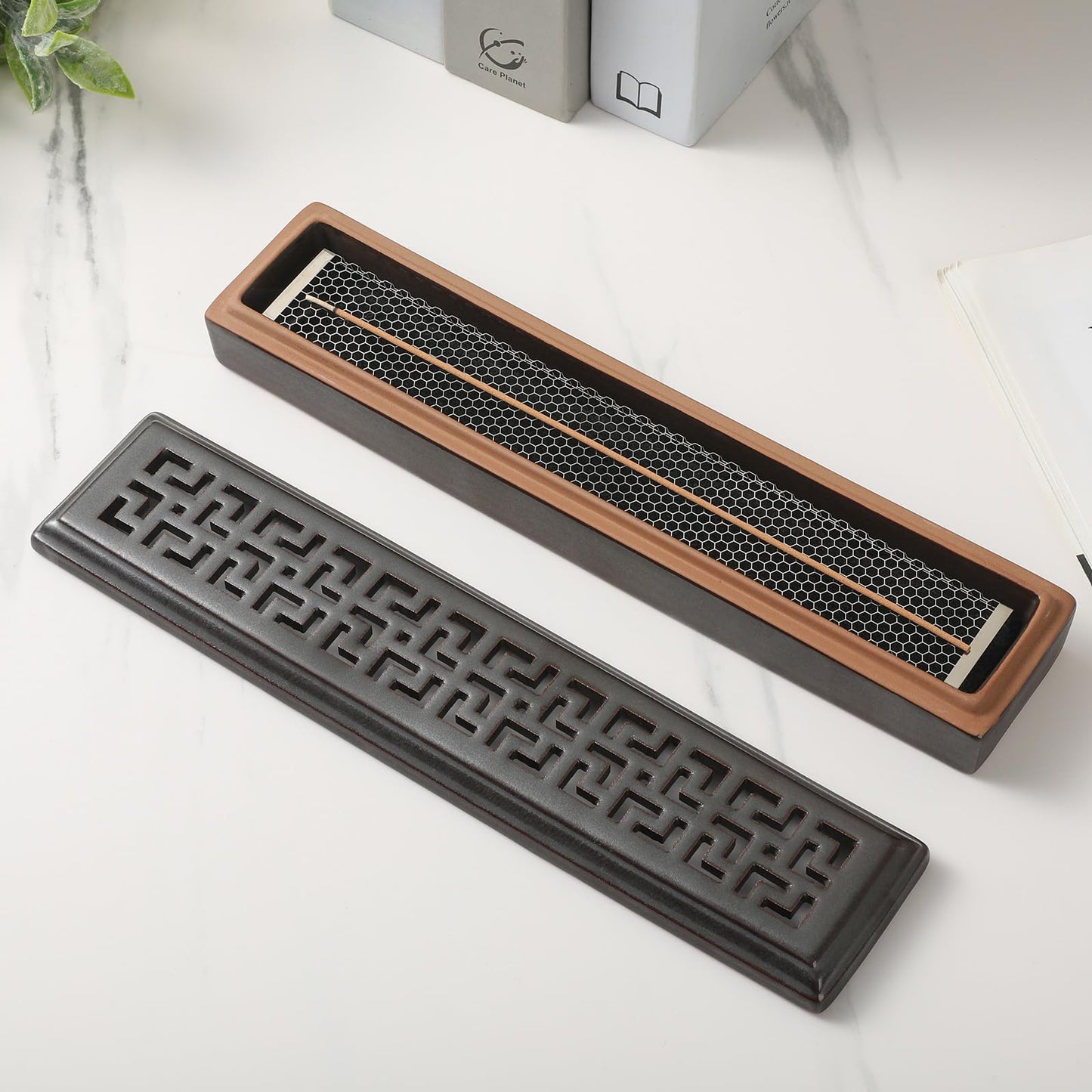 CEREMONY Incense Holder for Sticks, Ceramic Insence-Stick Holder Ash Catcher, Incense Holder Timkburner for Meditation Yoga Spa Room Incense Holder (Mesh-Brown)