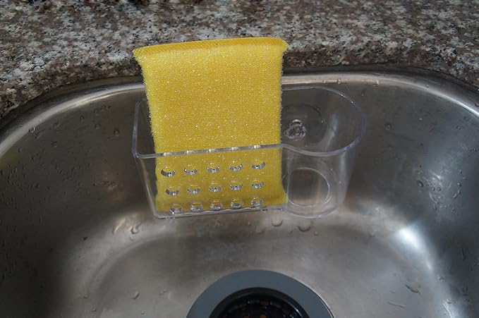 AMUONTY Sponge Holder for Kitchen Sink Suction, Plastic Sink Brush Sponge Caddy