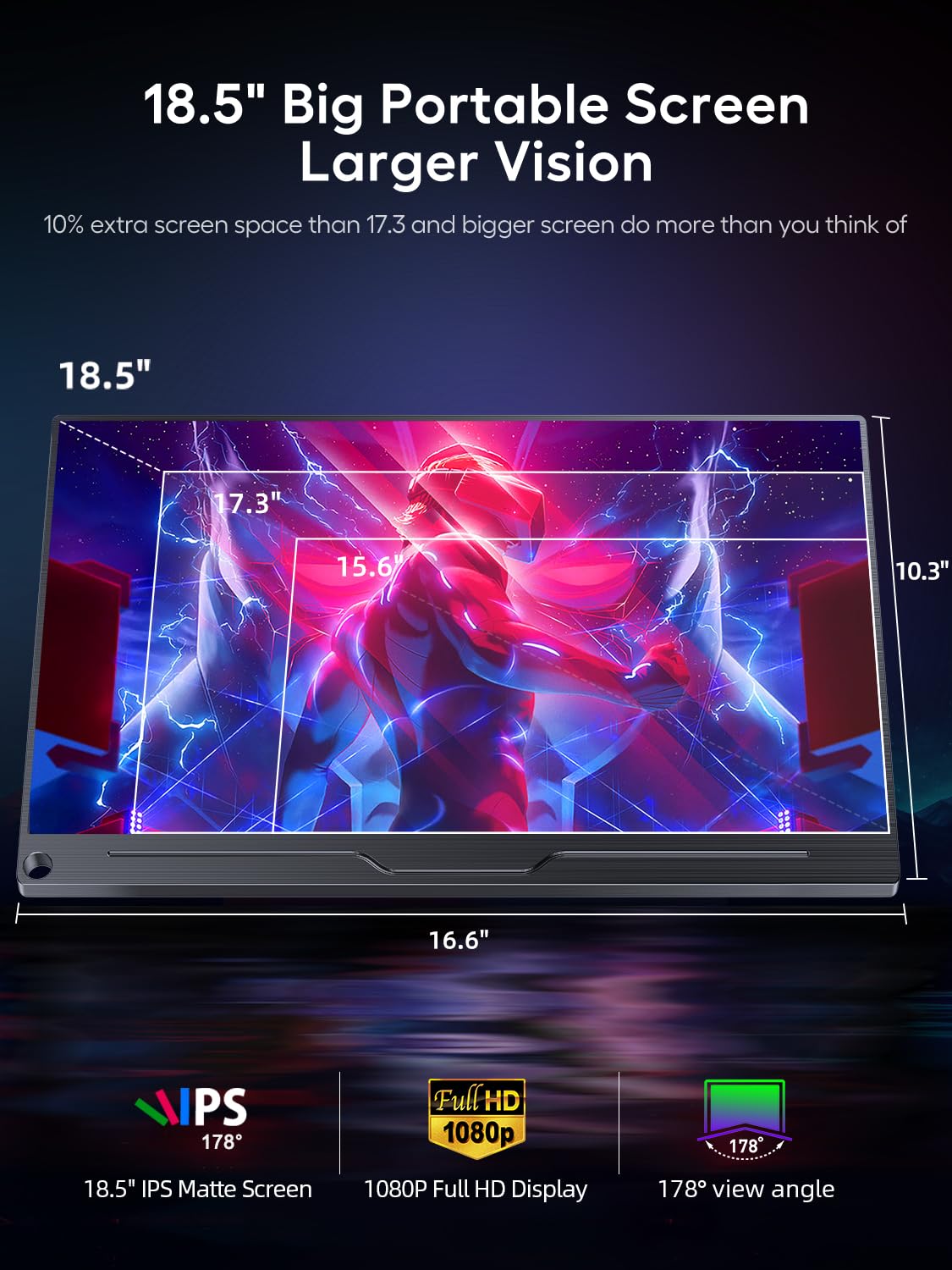 UPERFECT Portable Monitor 18.5 Inch 120Hz, Portable Gaming Monitor 1080p FHD 100% sRGB Matte Screen, IPS HDR FreeSync Speaker HDMI USB C Monitor, VESA & Smart Cover