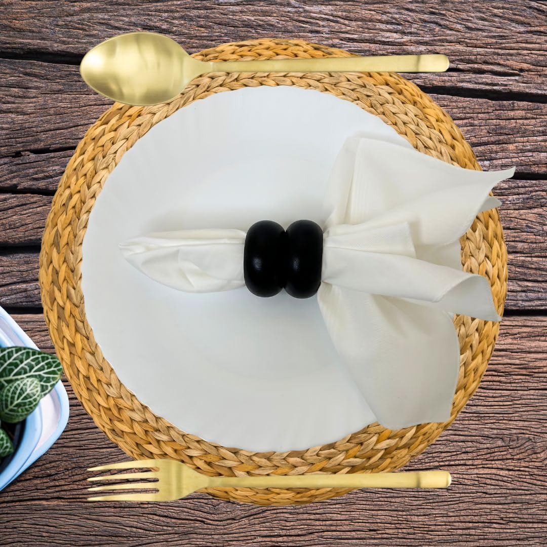 Napkin Rings for Dining Table, Classic Farmhouse Style, Holiday Table Decor, Set of Dining Accessories (Black, 12)