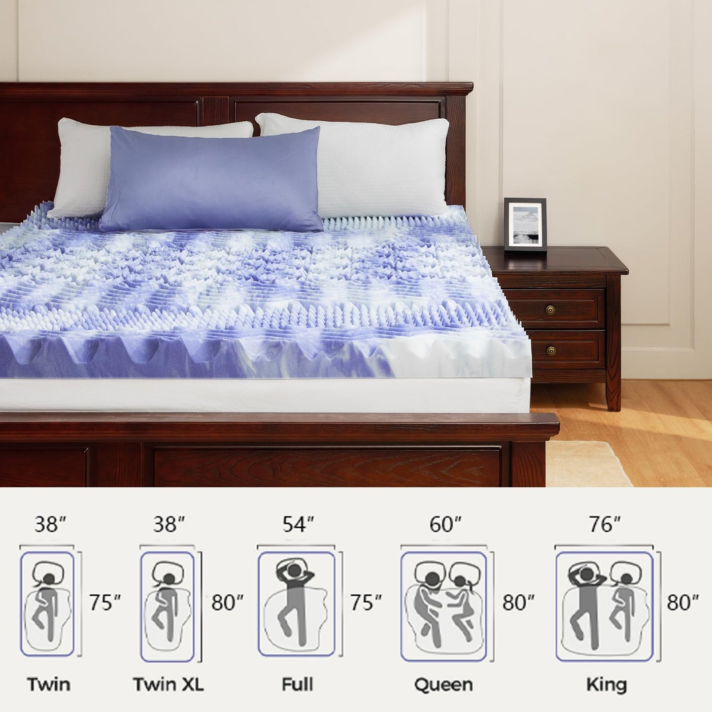 Dreamsmith Queen Mattress Topper, 3 Inch 7-Zone Memory Foam Mattress Topper, Gel Infused Foam Mattress Topper for Pressure Relief, Made with CertiPUR-US® Certified Foam, Oeko-Tex Certified