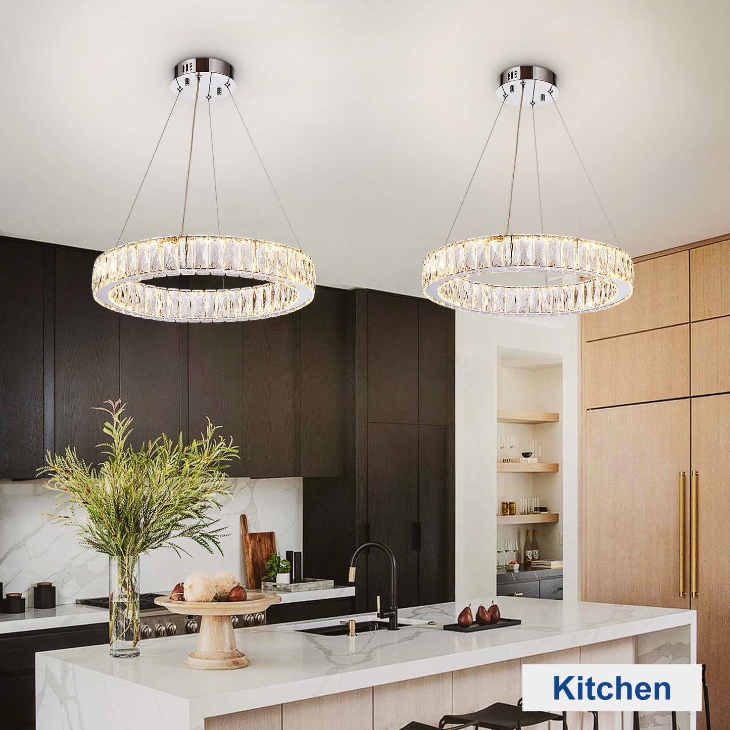 Depuley Modern LED Crystal Chandelier: 19.7" Ring Dimmable Pendant Light Adjustable for Dining Room - 30W Round Crystal Chandeliers for Bedroom Kitchen Over Table Living Room Porch Foyer