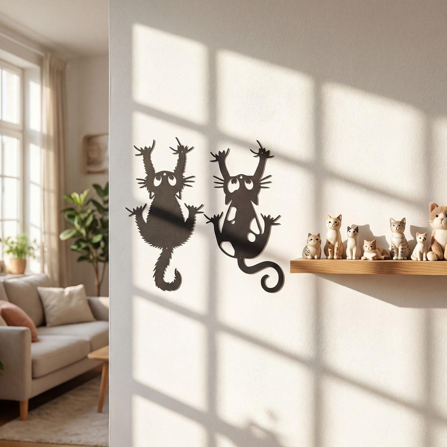 Otoolling Black Cat Wall Art Funny Black Metal Cat Wall Hanging Decor Minimalist Signs for Cats Lover Home Bedroom Living Room Patio Bathroom Office Decor (2 Pcs,Aprox 7" X 12")