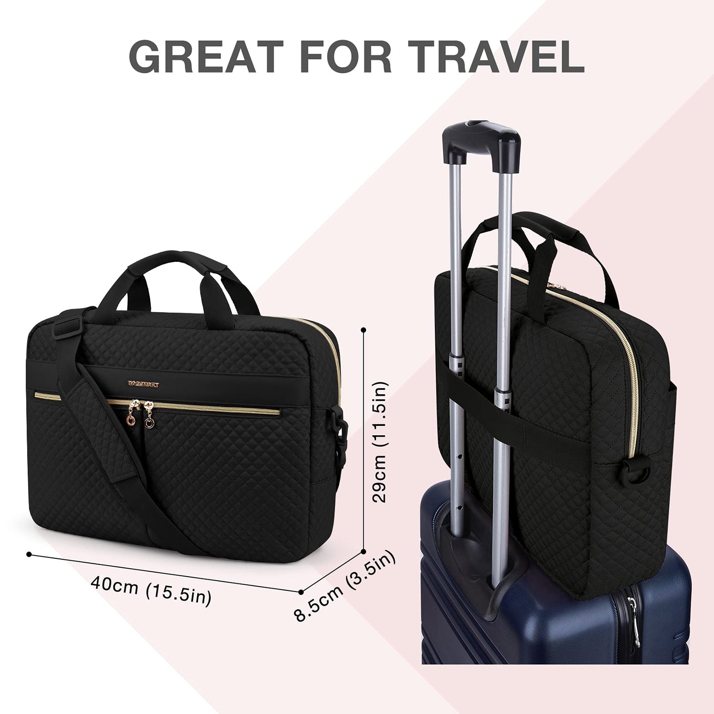 bagsmart Laptop Bag, 15.6 Inch Briefcase for Women Large Laptop Case Computer Bag Office Travel Business (15.6 inch-Black)