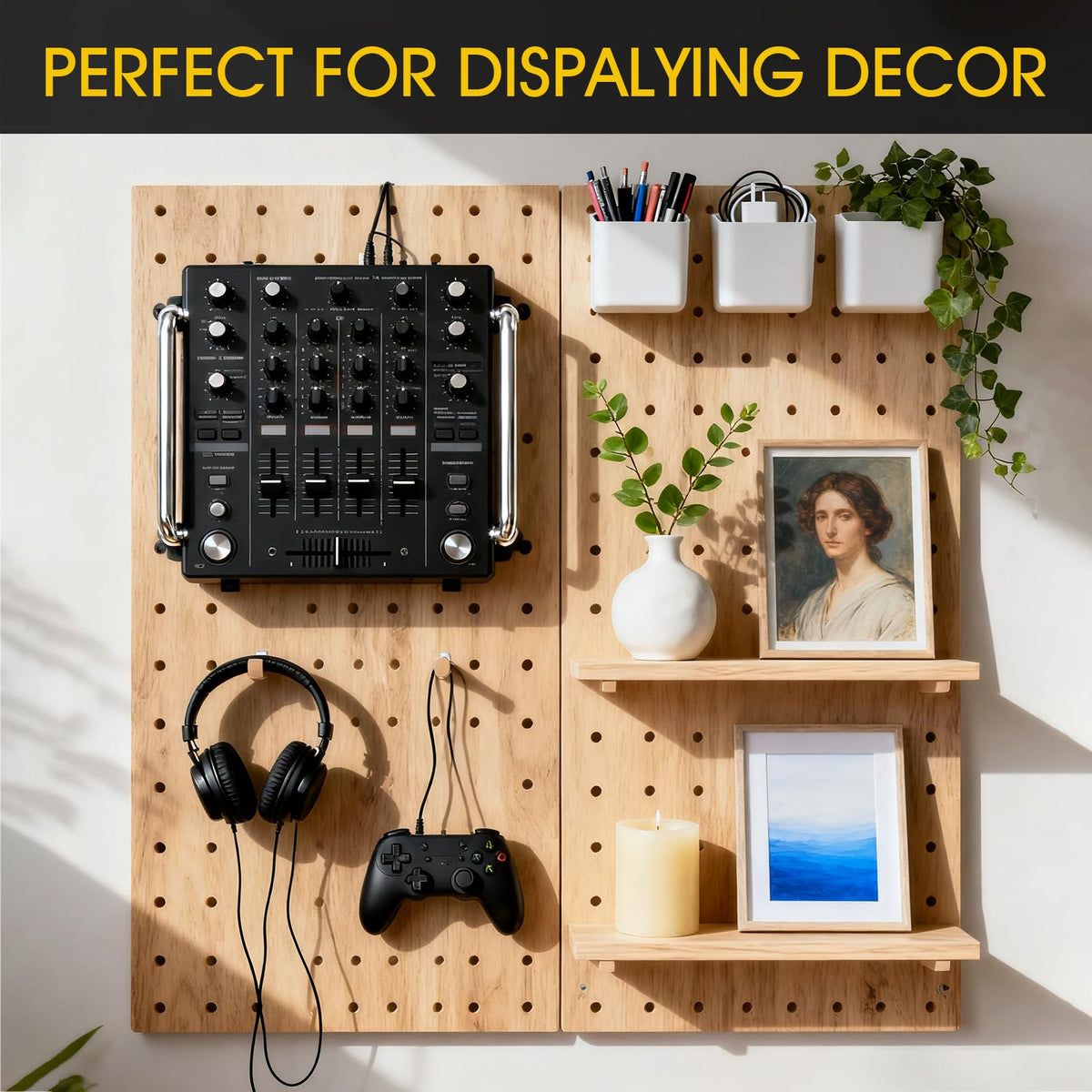 MVRPOWER Pegboard Shelf Set of 2, High Stability Wooden Shelf with 2 Metal Hooks, 15.7" x 6.1" Wooden Peg Board Organizer