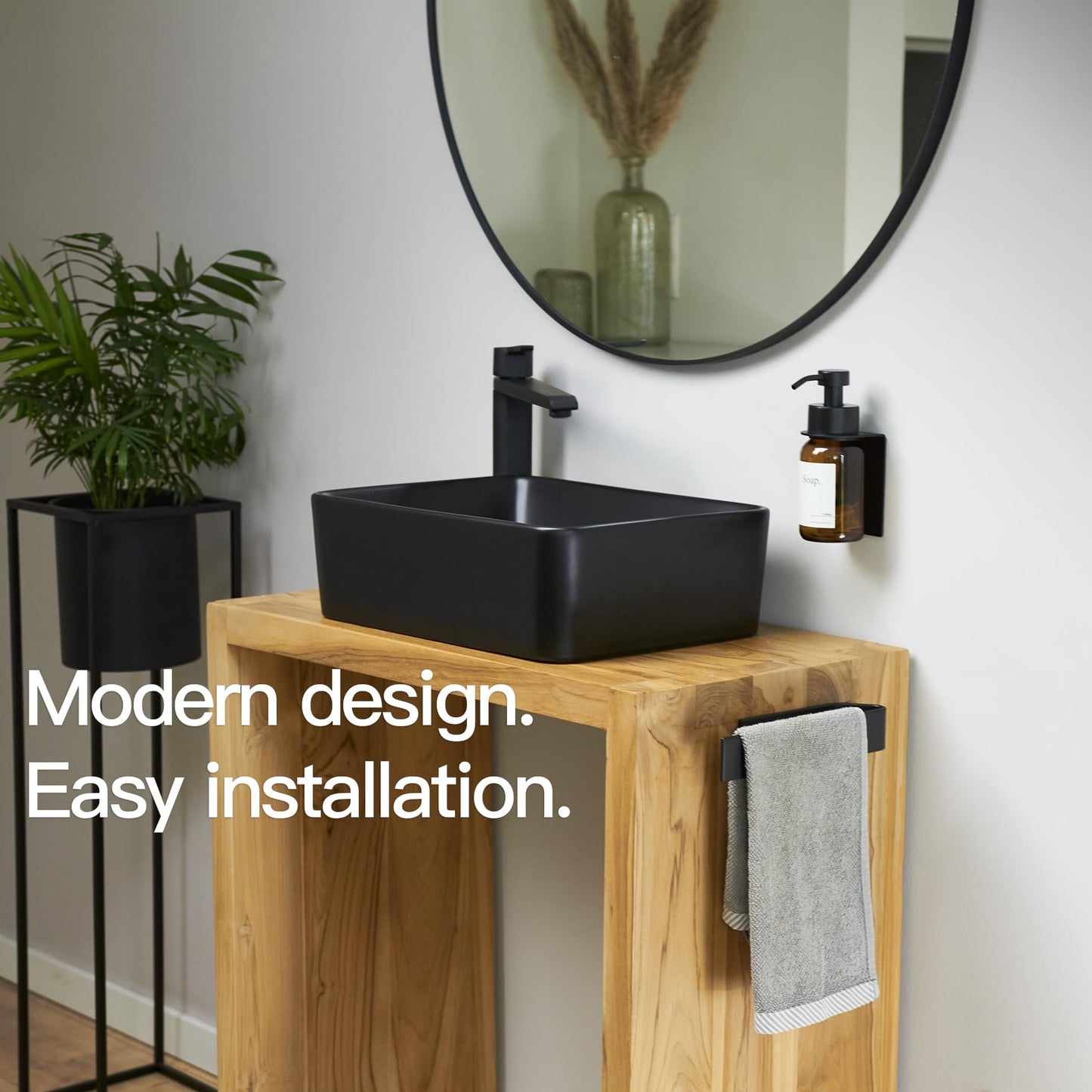 Designfactory Hamburg towel rail | Self Adhesive towel holder | towel rail for bathroom and kitchen | 22 cm | Modern design | Matt Black