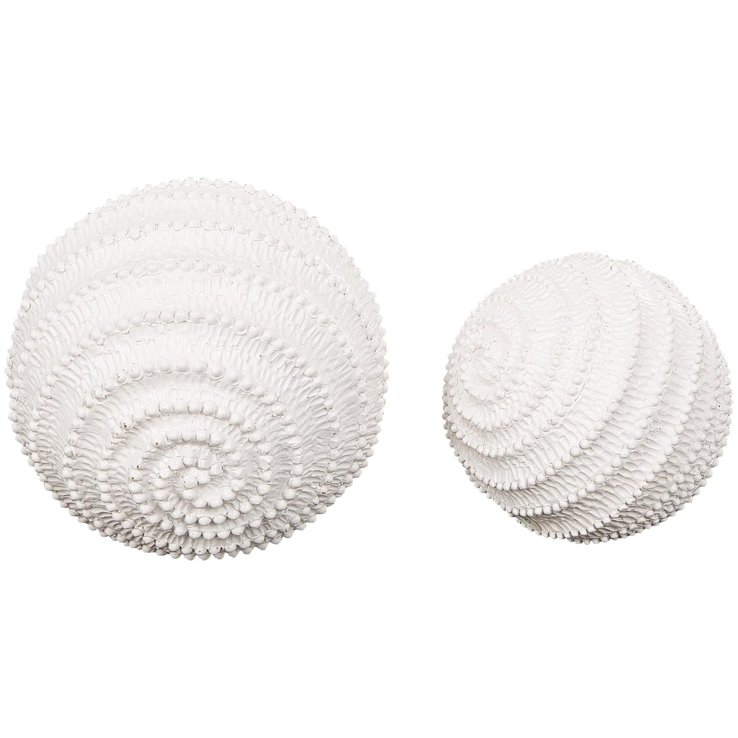 Deco 79 Resin Coral Decorative Sculpture Textured Home Decor Statues with Dimensional Ball Details, Set of 2 Accent Figurines 6", 5" H, Cream