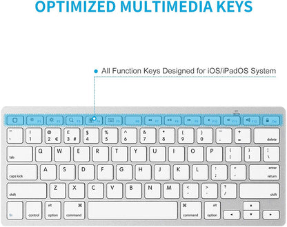 OMOTON Bluetooth Wireless Keyboard for iOS Compatible with iPad Pro/Air/Mini, iPhone and More, UK QWERTY Keyboard Layout, Silver