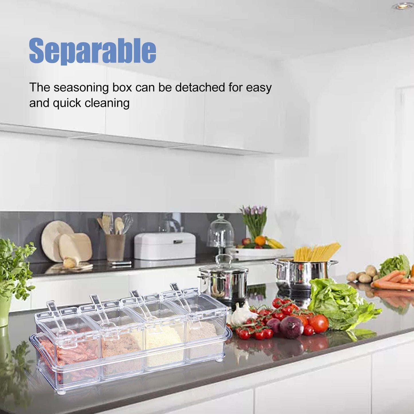 Pilipane Kitchen Seasoning Jar Set Acrylic Condiment Storage Box Transparent Salt Sugar Jar Set for Kitchen Storage Acrylic Material 4pcs