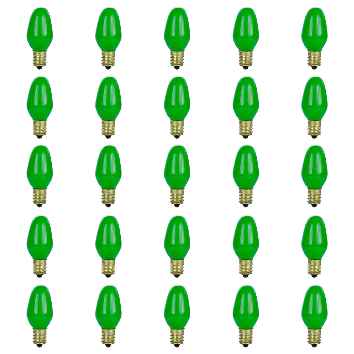 Sunlite 01260 7C7 Incandescent Bulb, 7 Watt, Candelabra E12 Base, C7 Small Night Light, Colored Bulb, Green, 25 Count